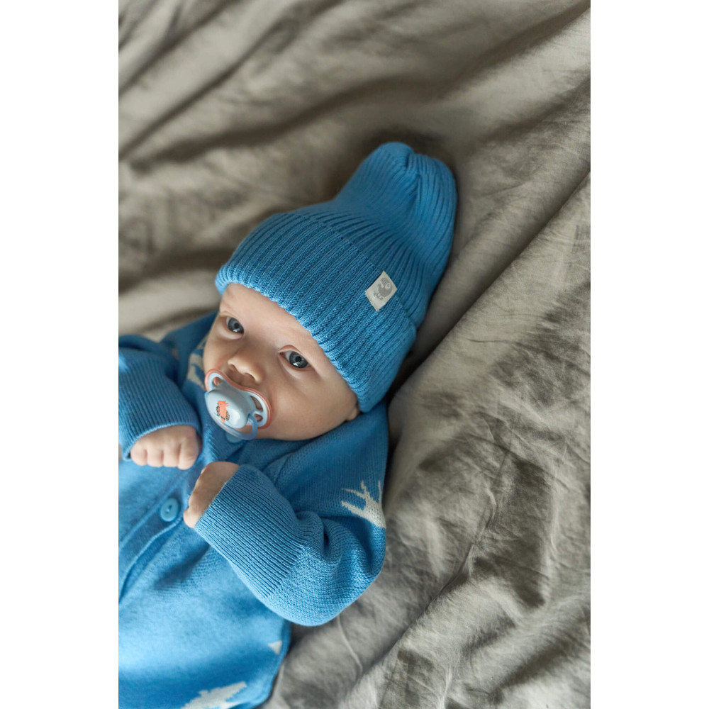 Вязаный комбинезон для малыша, Ласточки на синем