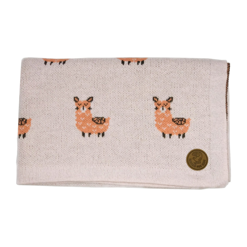 Вязаный плед "Ламы" светло-розовый