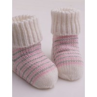 Бесшовные вязаные носки "Полосатики", Белый/розовый