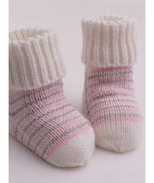 Бесшовные вязаные носки "Полосатики", Белый/розовый