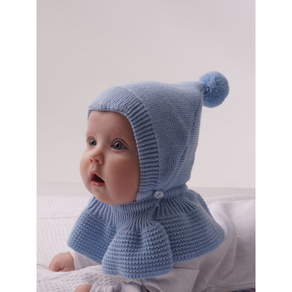 Демисезонная вязаная шапка с манишкой "Капор Соня", Голубой