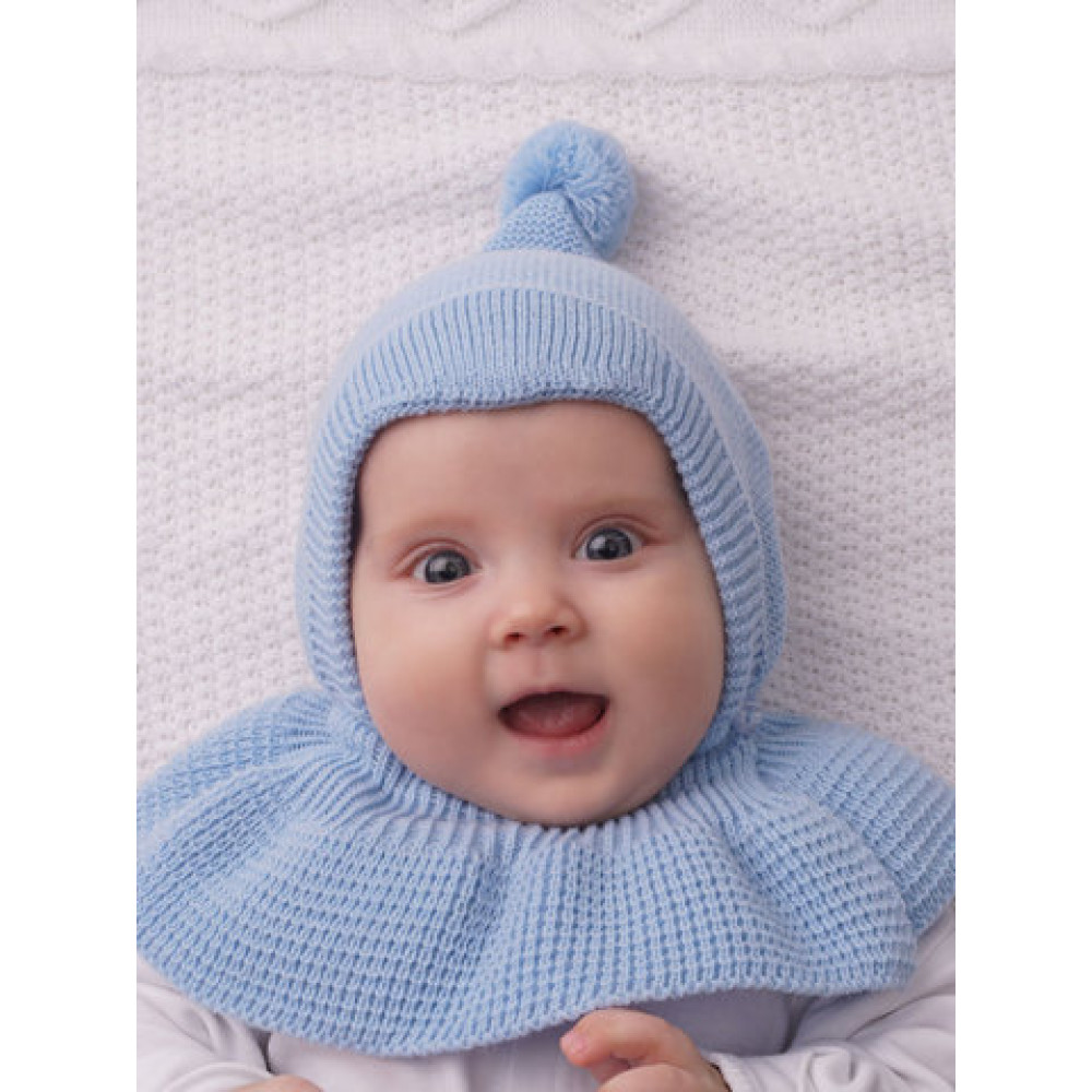 Демисезонная вязаная шапка с манишкой "Капор Соня", Голубой
