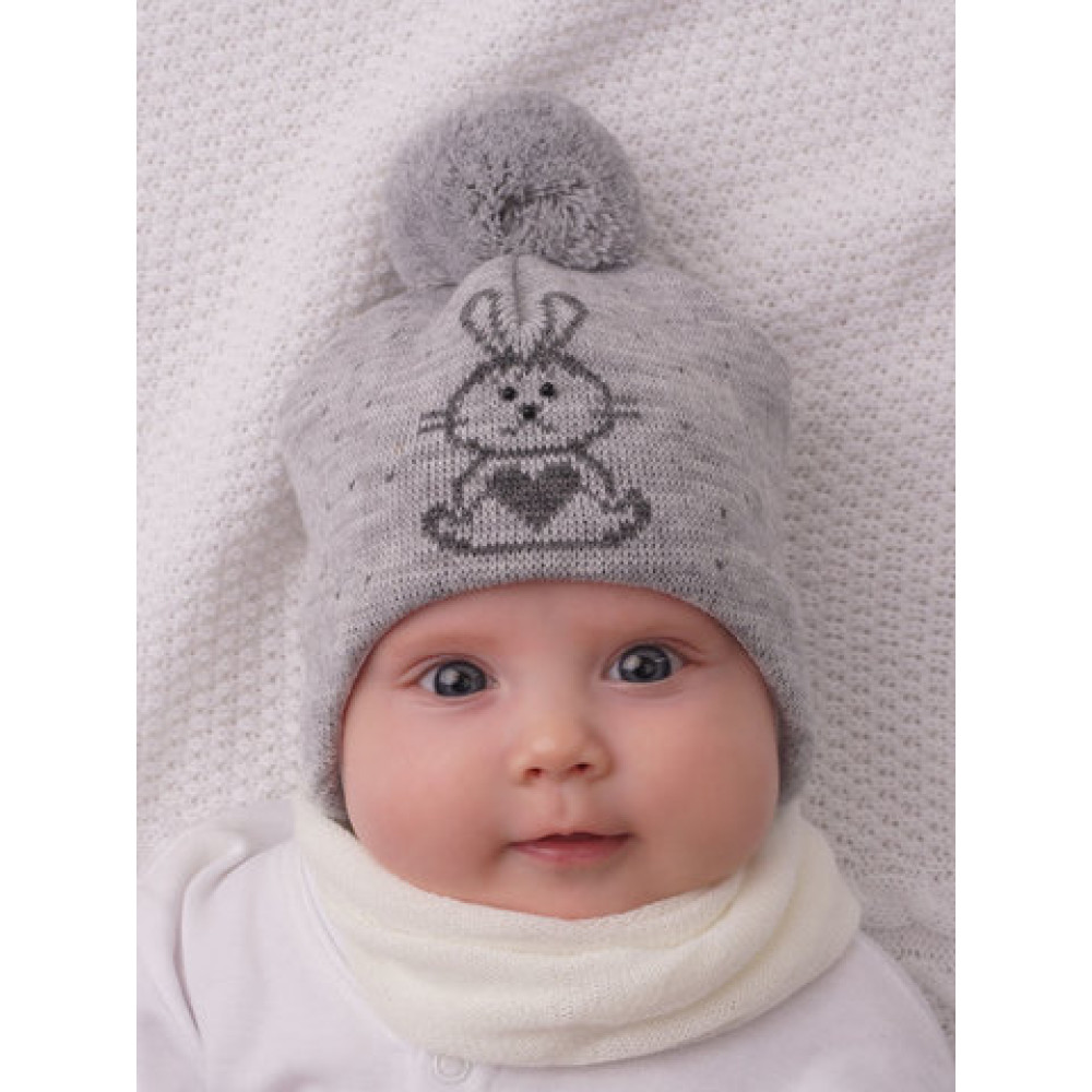 Демисезонная детская шапка "Заинька", Серый