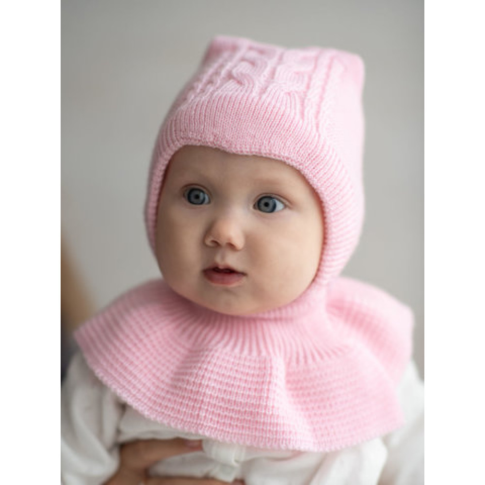 Демисезонная вязаная шапка с манишкой "Капор Плетеночка лайт", Розовый
