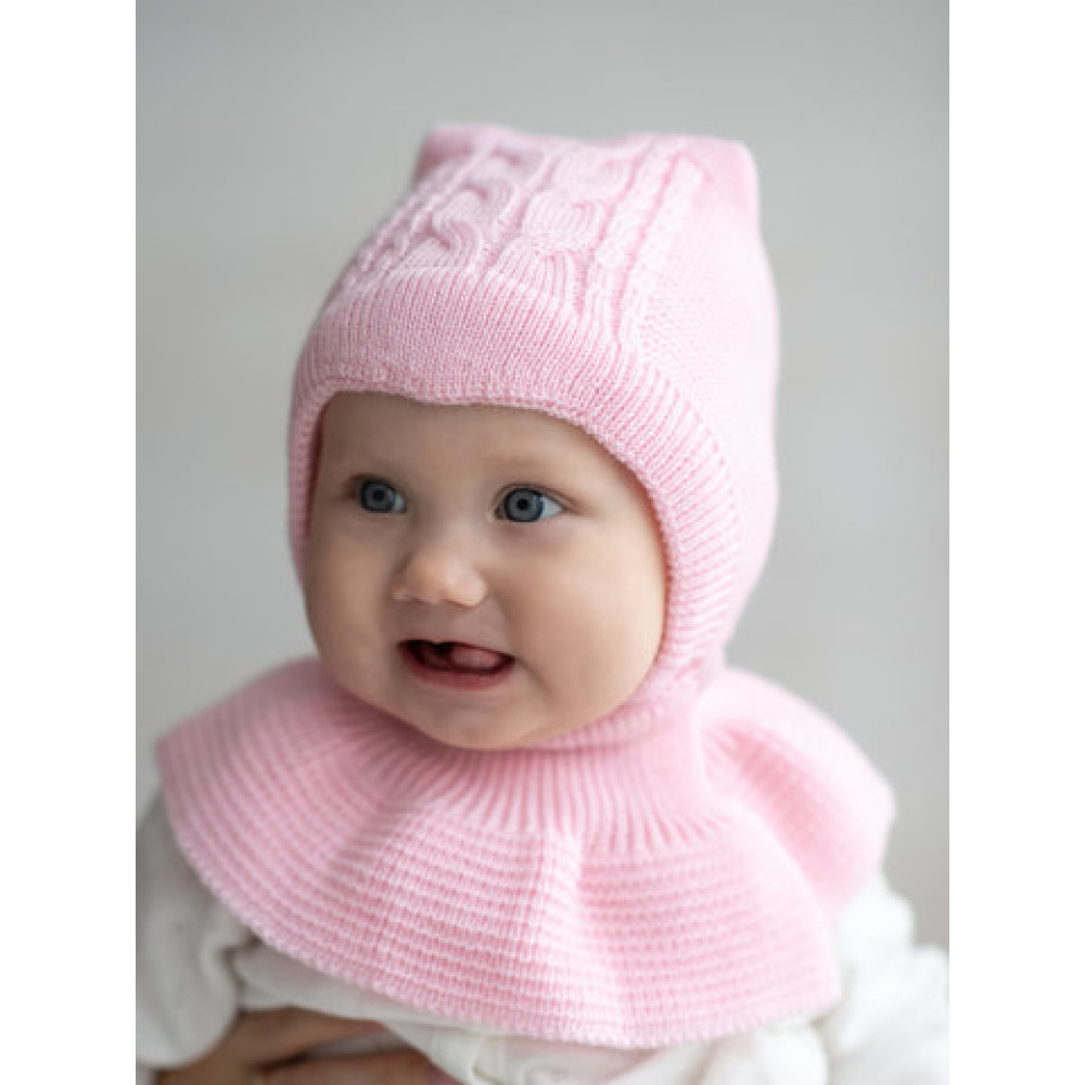 Демисезонная вязаная шапка с манишкой "Капор Плетеночка лайт", Розовый