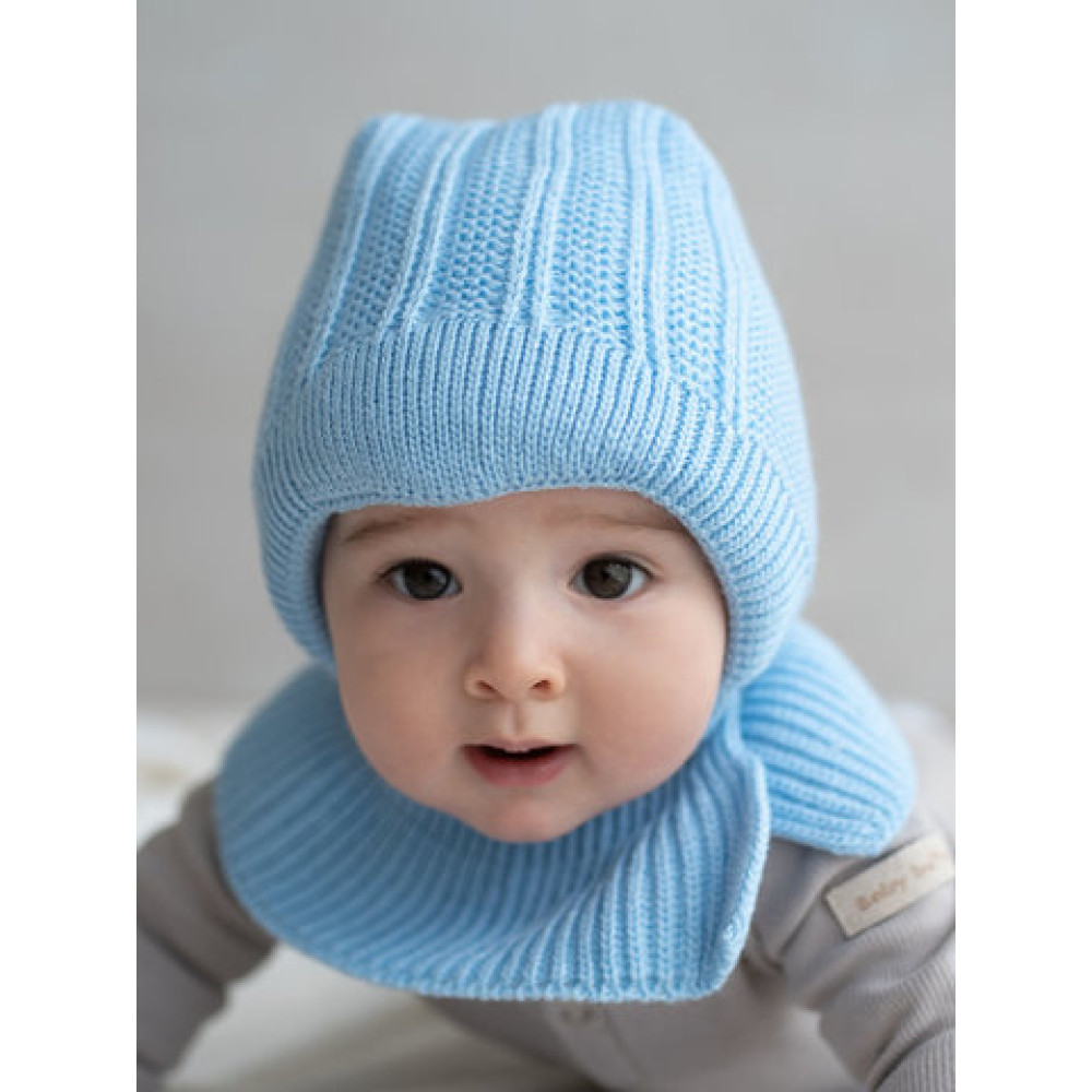Демисезонная вязаная шапка с манишкой "Гарри-лайт", Голубой