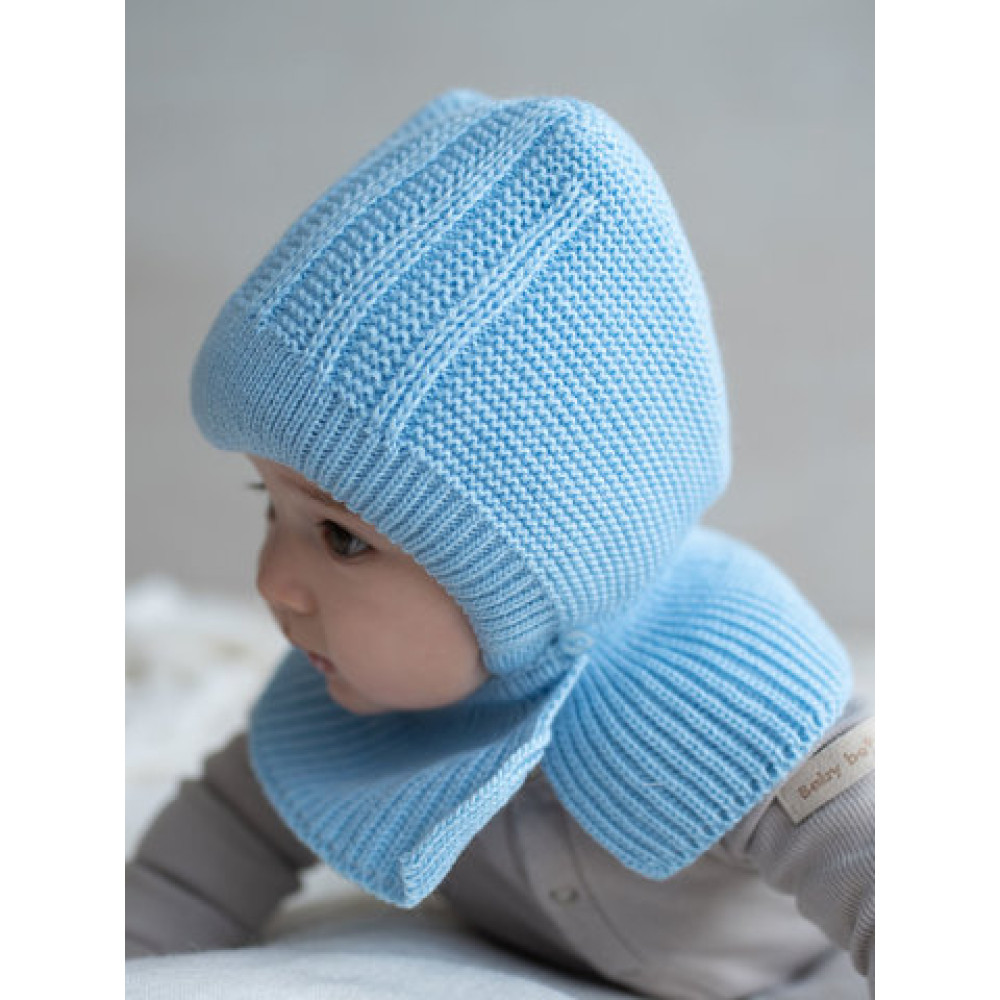 Демисезонная вязаная шапка с манишкой "Гарри-лайт", Голубой