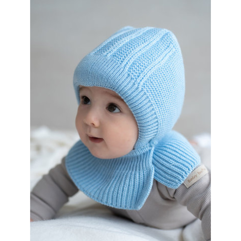 Демисезонная вязаная шапка с манишкой "Гарри-лайт", Голубой