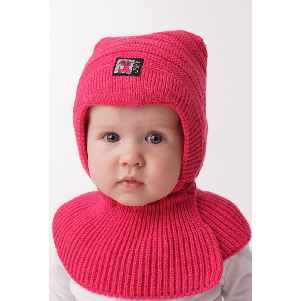 Демисезонная  шапка с манишкой для девочки "Капор Мурлыка", Малина
