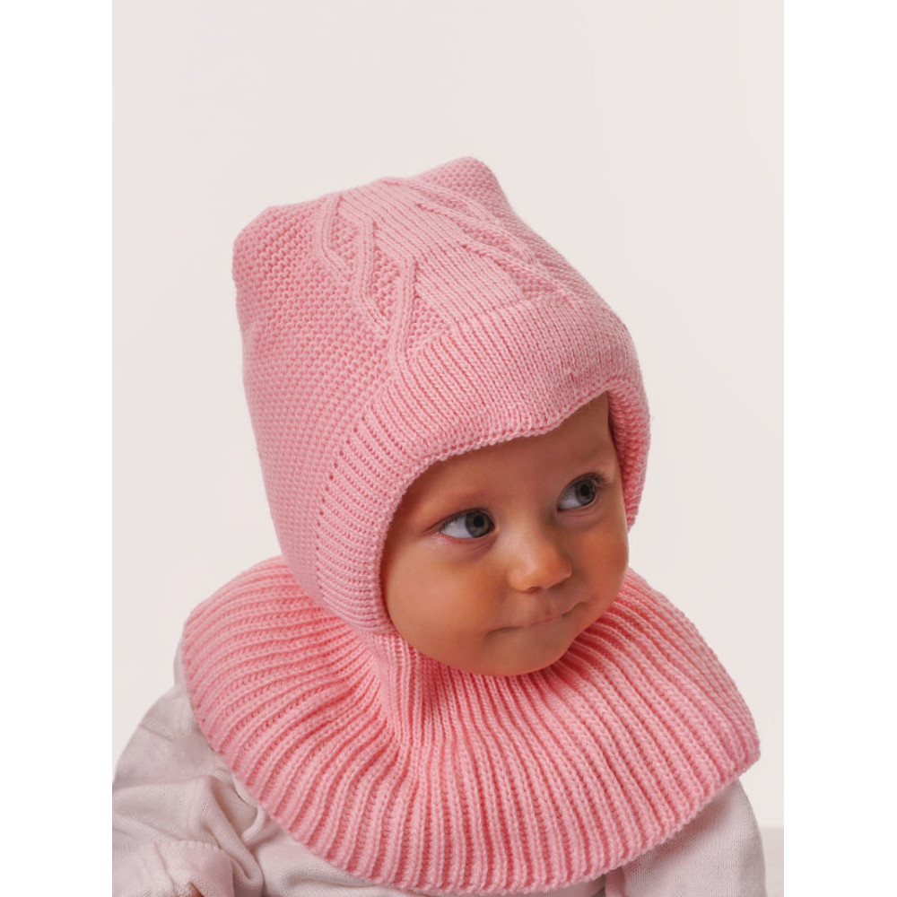 Зимняя вязаная шапка с манишкой "Снежок", Светло-розовый