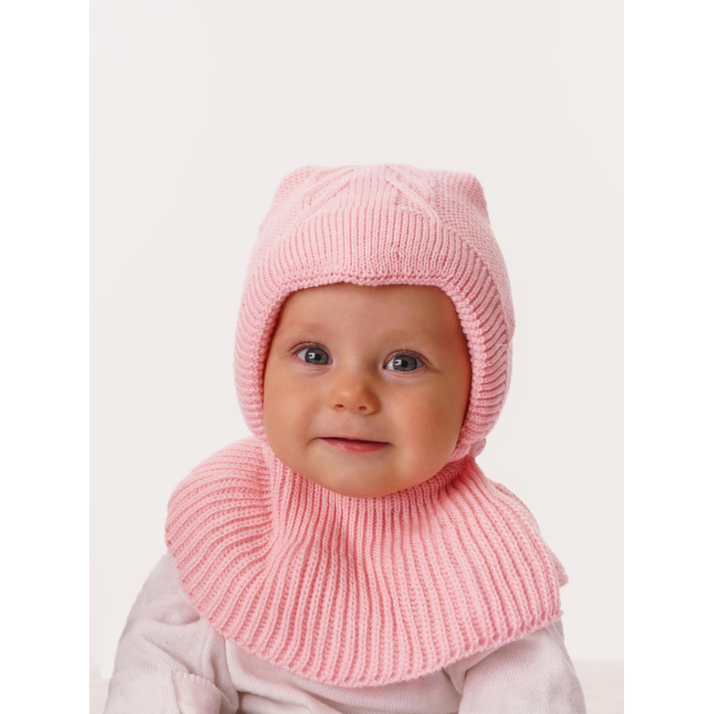 Зимняя вязаная шапка с манишкой "Снежок", Светло-розовый