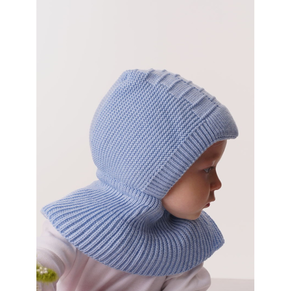 Зимняя вязаная шапка с манишкой "Снежок", Голубой