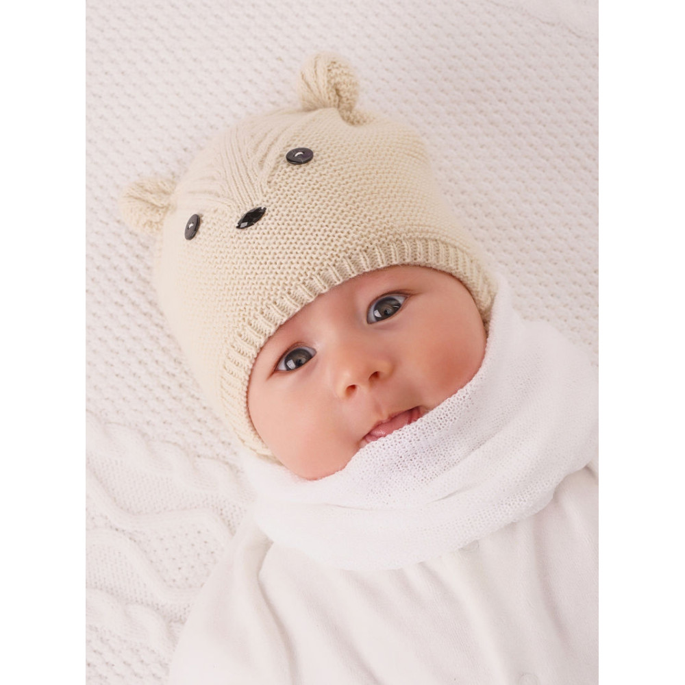 Зимняя вязаная шапка "Барсучок", Светло-бежевый