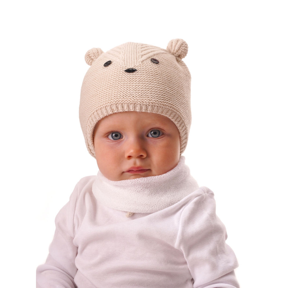 Зимняя вязаная шапка "Барсучок", Светло-бежевый