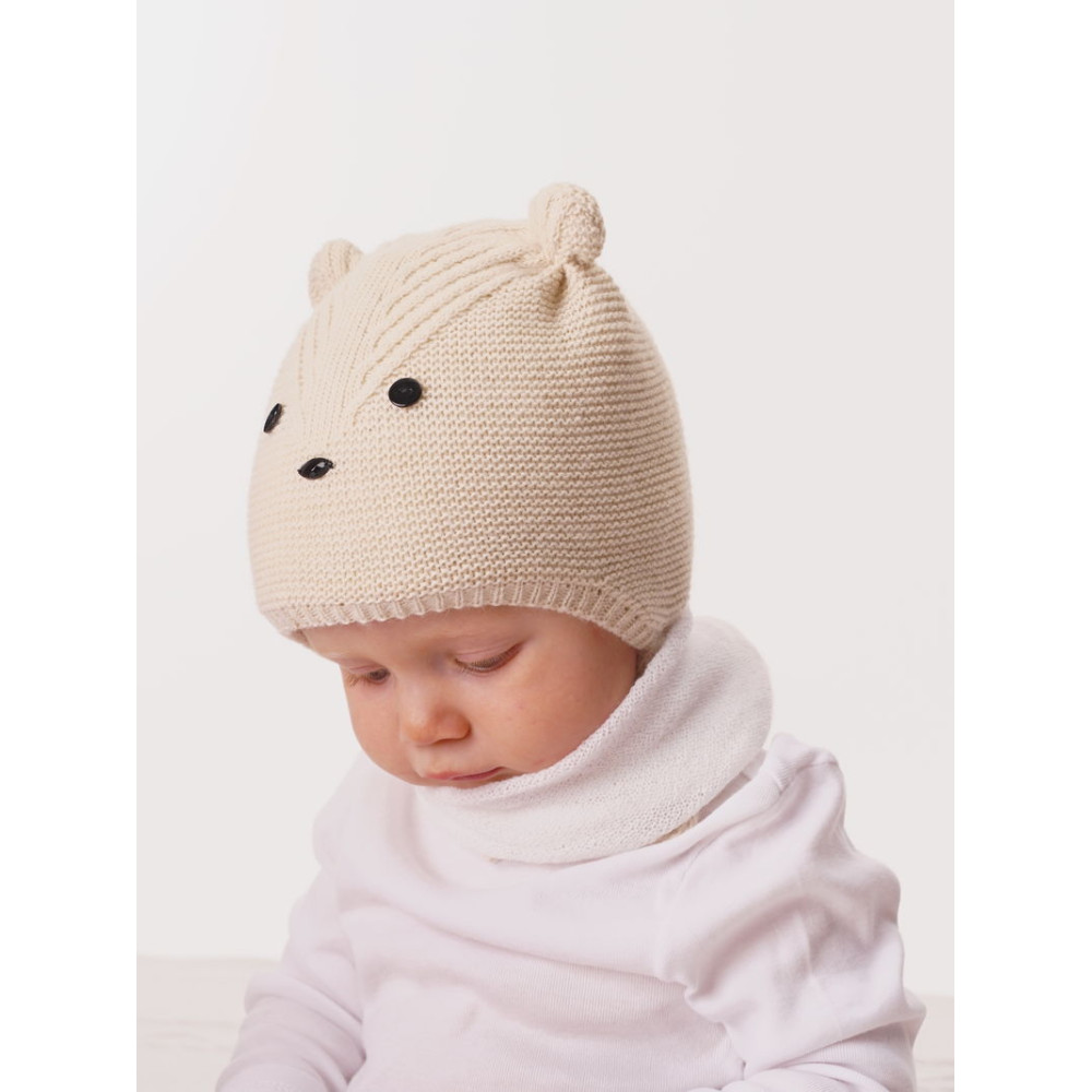 Зимняя вязаная шапка "Барсучок", Светло-бежевый