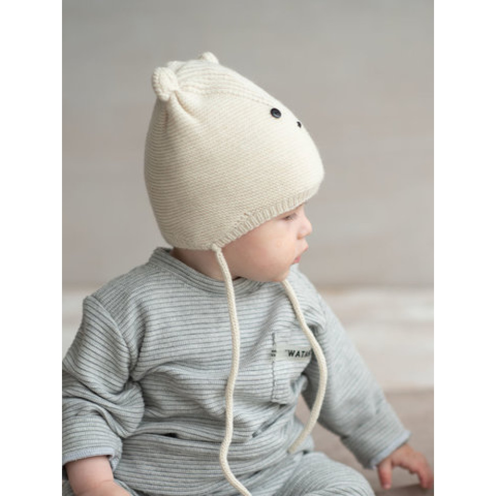 Зимняя вязаная шапка "Барсучок", Светло-бежевый