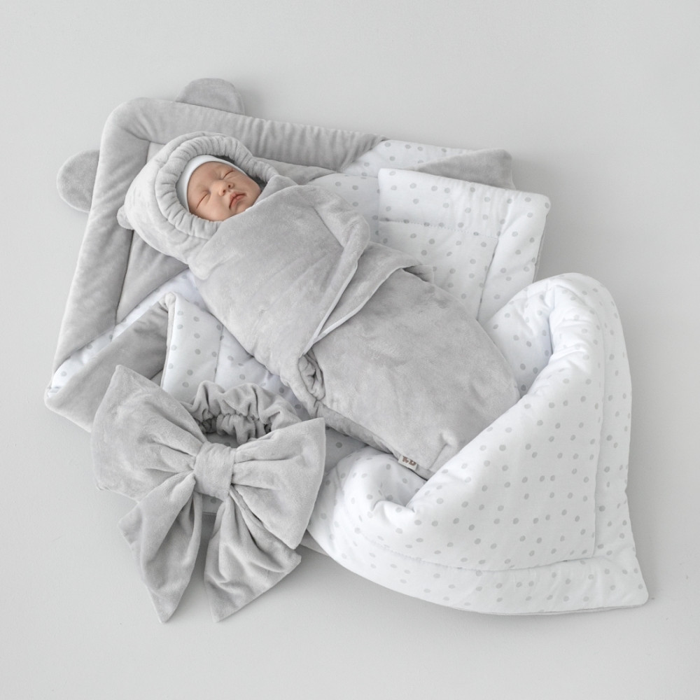 Зимний комплект на выписку 5 предметов "Медвежонок", Серый