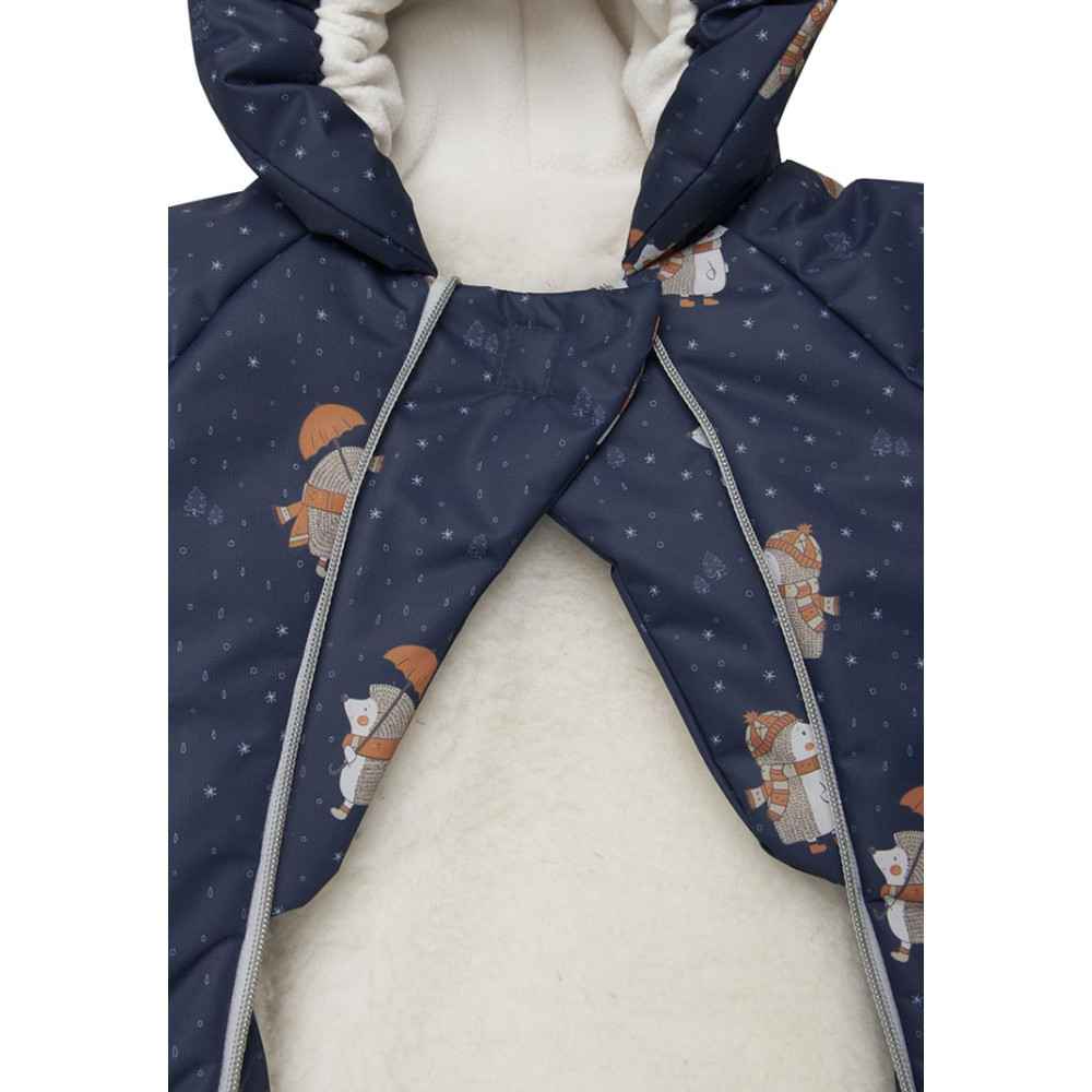 Меховой конверт-комбинезон с ручками "Ежики", Синий