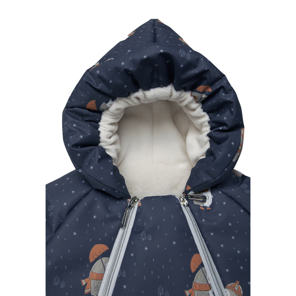 Меховой конверт-комбинезон с ручками "Ежики", Синий