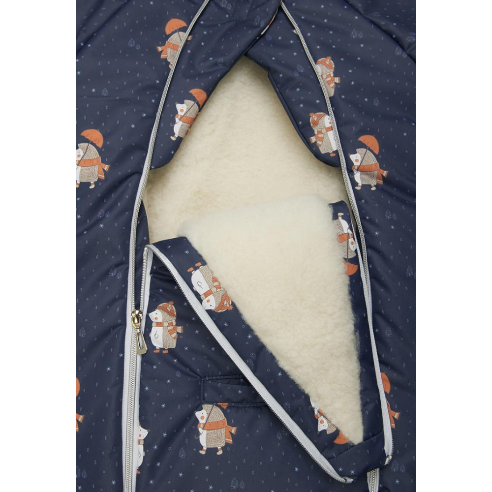 Меховой конверт-комбинезон с ручками "Ежики", Синий