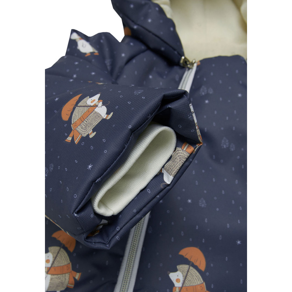 Меховой конверт-комбинезон с ручками "Ежики", Синий