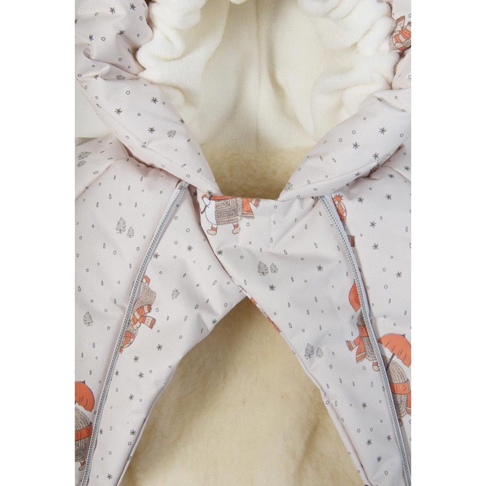 Зимний конверт-комбинезон на овчине для новорожденного "Ежики", Бежевый