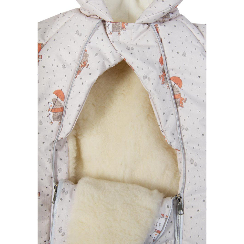 Зимний конверт-комбинезон на овчине для новорожденного "Ежики", Бежевый